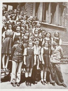 Students from the Model School on the front steps of the parish hall in the early 1950s photograph by Fred Adams