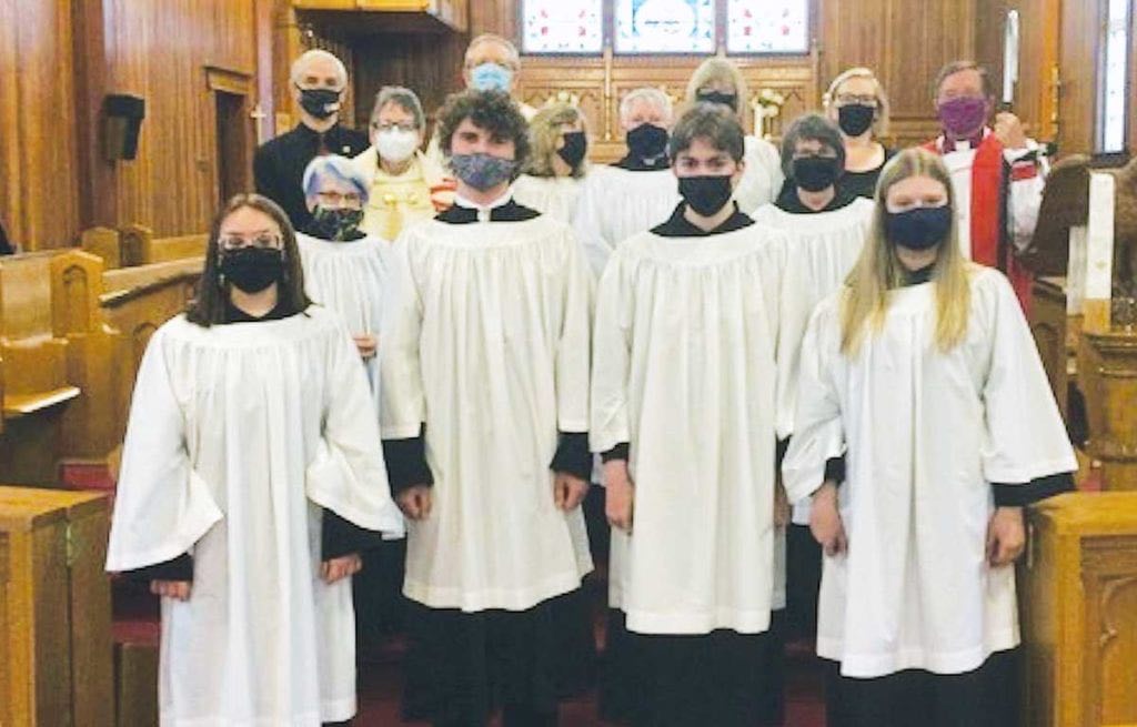 Front row, chorah scholars: Charlotte Guy, Levi Jacobsen, Matthew Sherstobetoff, and Marie Vietch Also pictured are the cathedral wardens and cathedral and dioceasan clergy