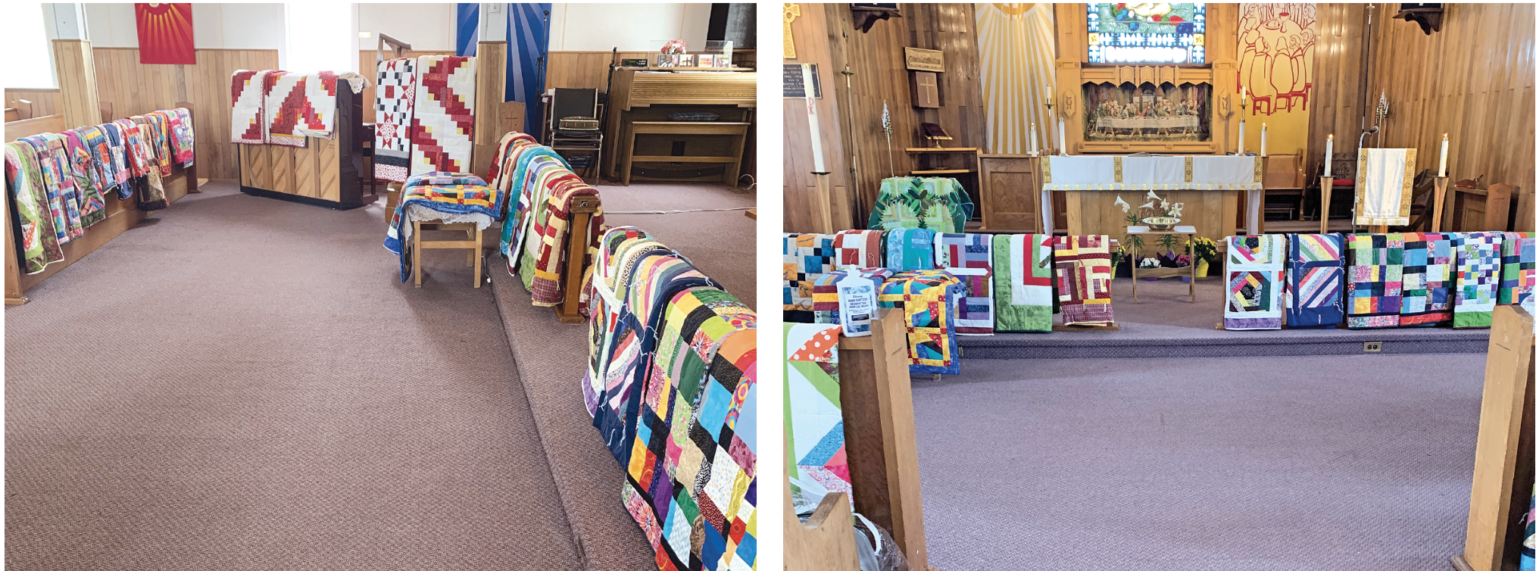 quilts displayed in church
