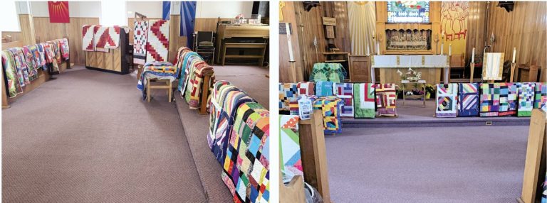 quilts displayed in church