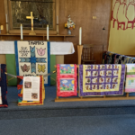 quilts on the altar rail, Rocky Harbour NL