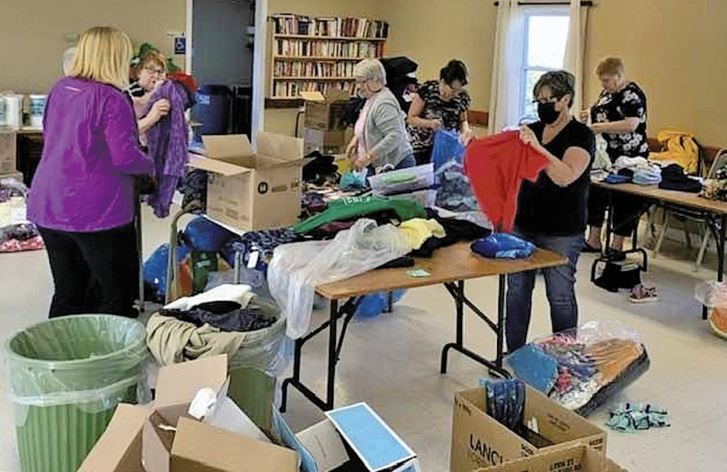 Sorting through the donated goods