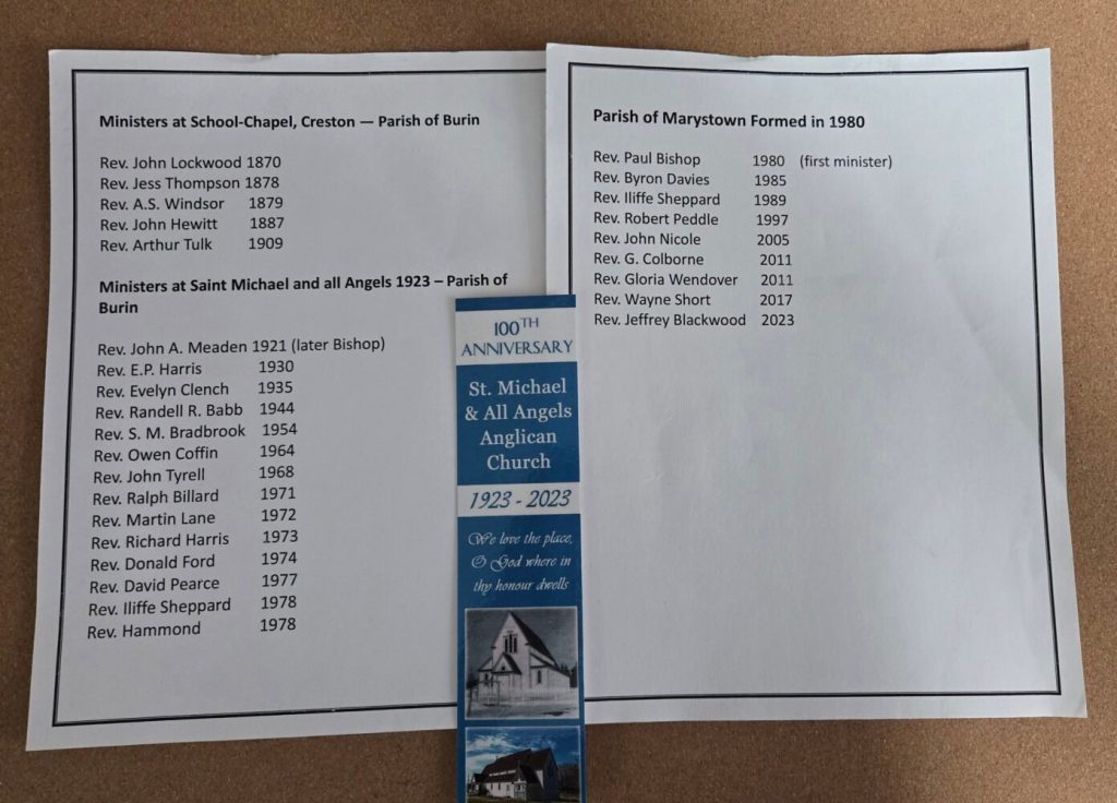 Centennial Celebrations at St. Michael and All Angels’, Creston, list of ministers