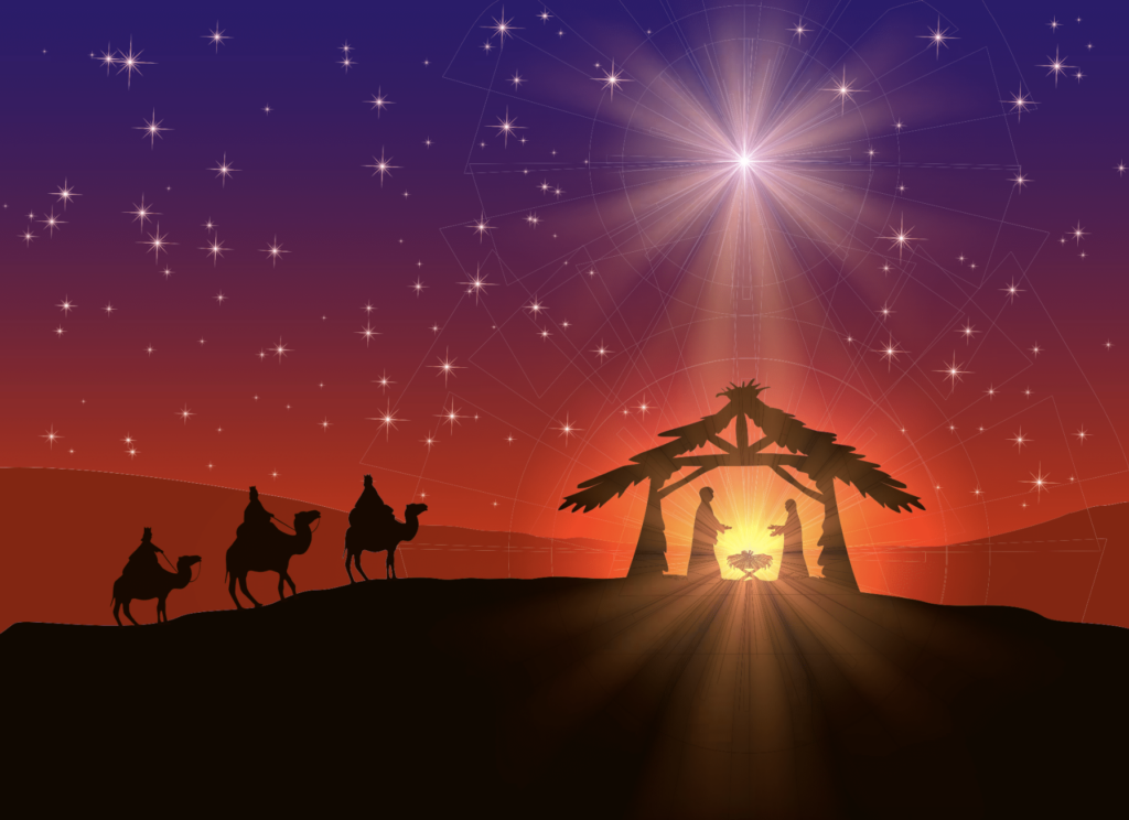 illustration of Christ's nativity with the wise men arriving by losw from shutterstock.com being used for Christmas message by Bishop Sam Rose in 2024.