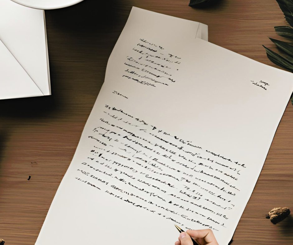a hand written letter on a wooden table