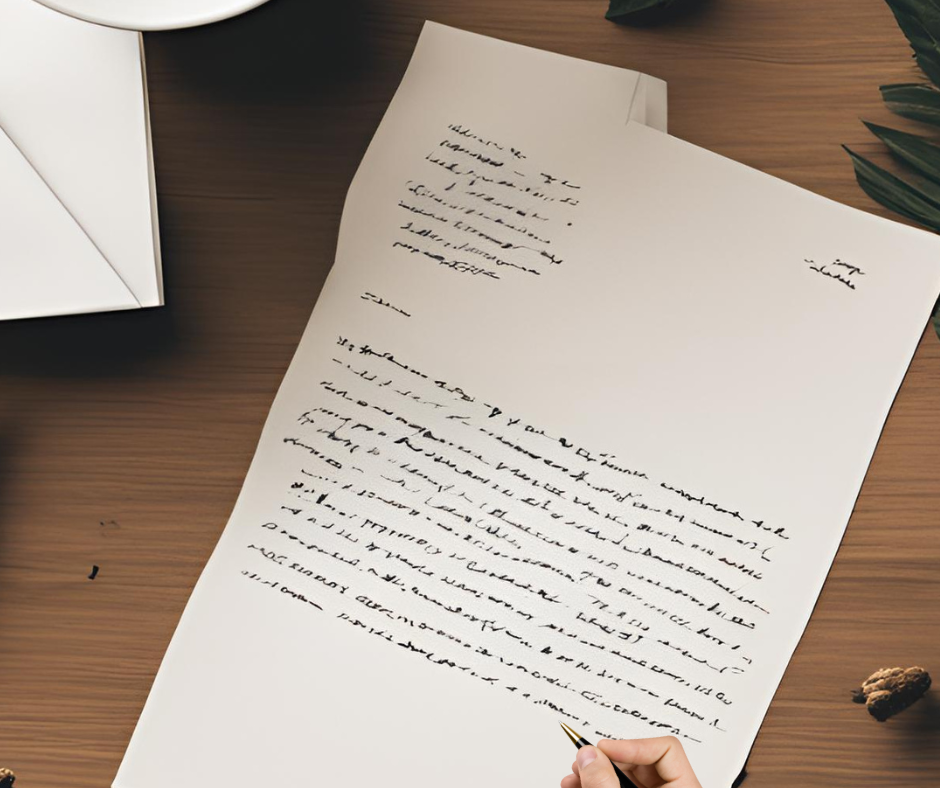 a hand written letter on a wooden table