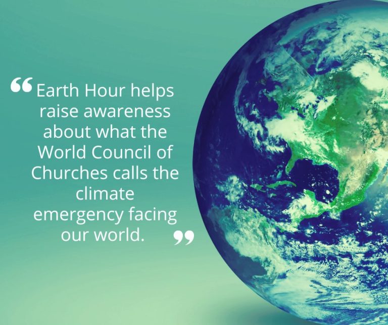 photograph of the earth with a quotation from the article about Earth Hour