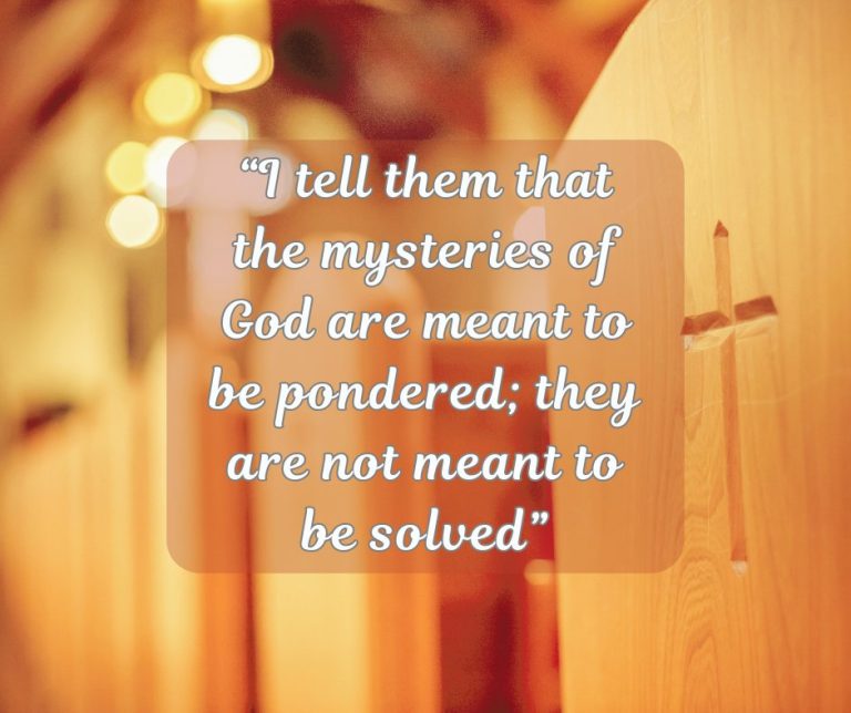 a well lit church with wooden pews with a quotation from the article that this is with