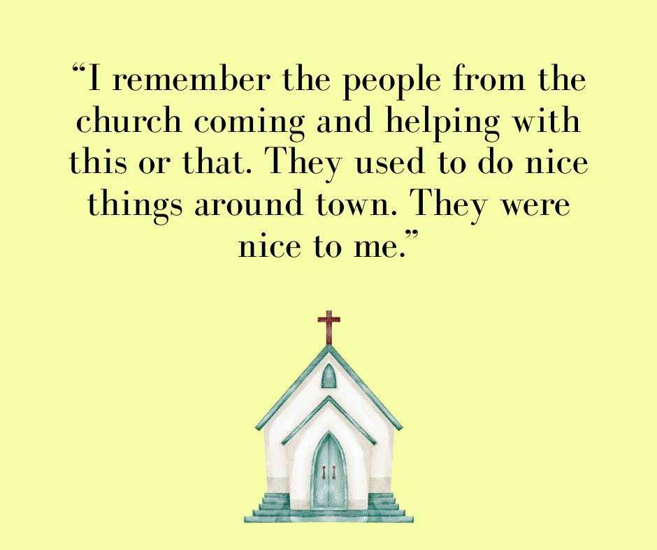 a yellow background and a graphic of a country church with a quotation from this column at the top of the image