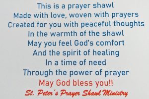 the card with the prayer on it that goes with the blessed prayer shawls