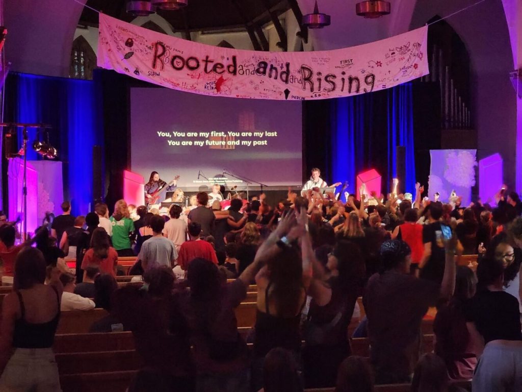 young people attending a Christian rock concert