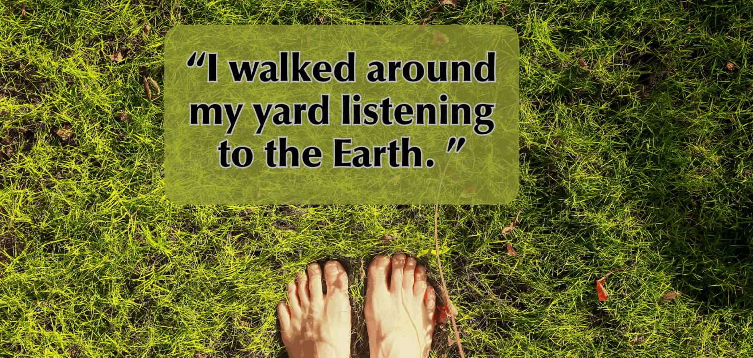 bare feet on green grass with a quotation from the article