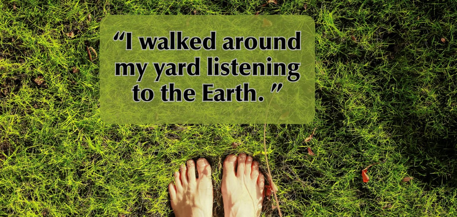 bare feet on green grass with a quotation from the article