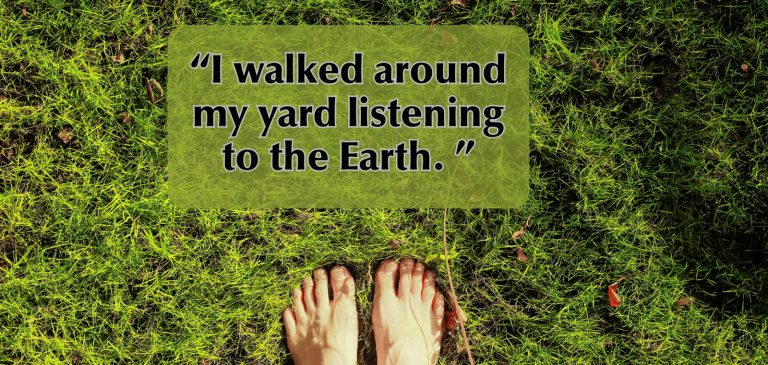 bare feet on green grass with a quotation from the article