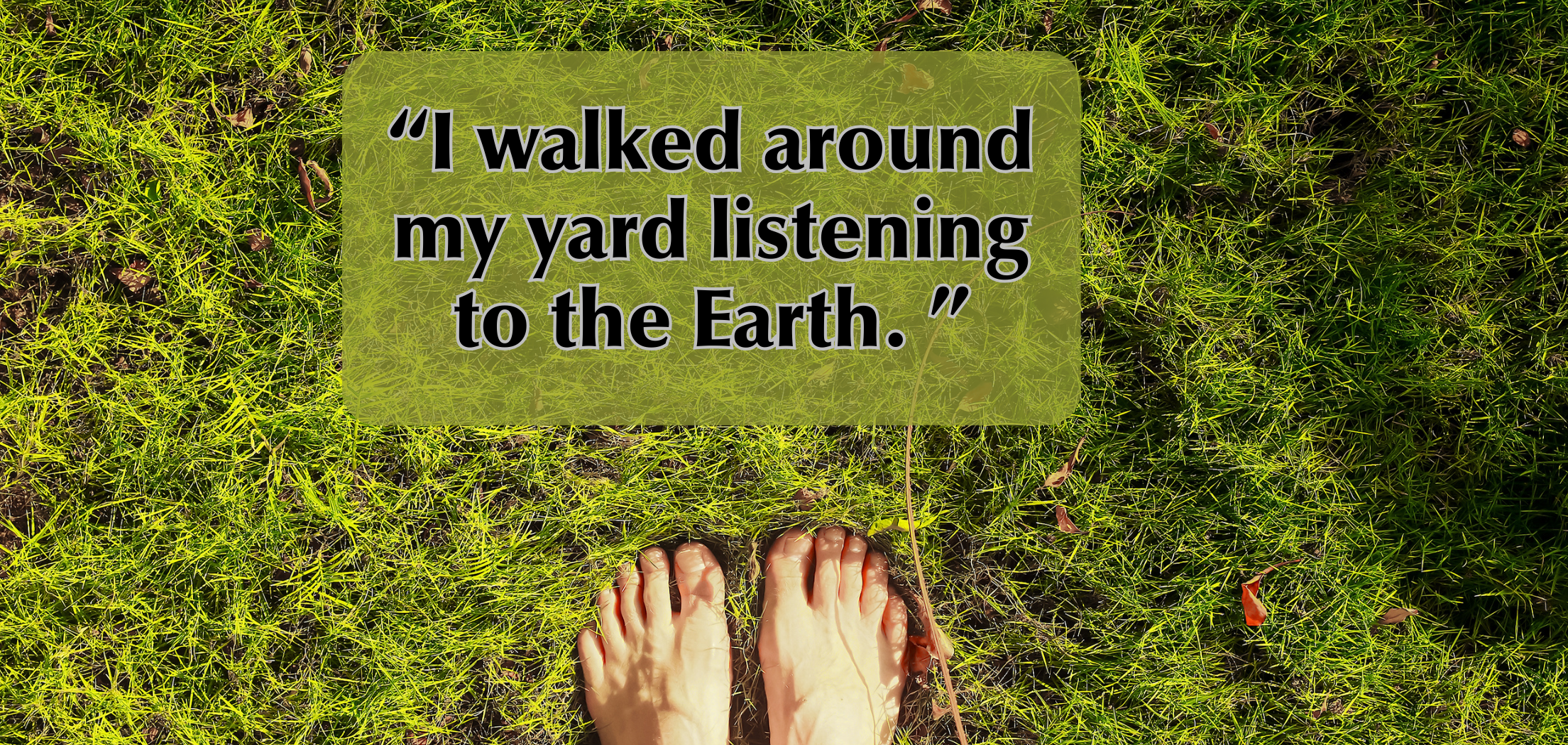 bare feet on green grass with a quotation from the article