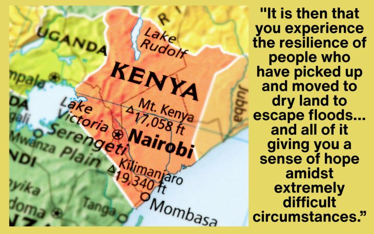 map of Kenya on a yellow background with a quotation from the text of this article included