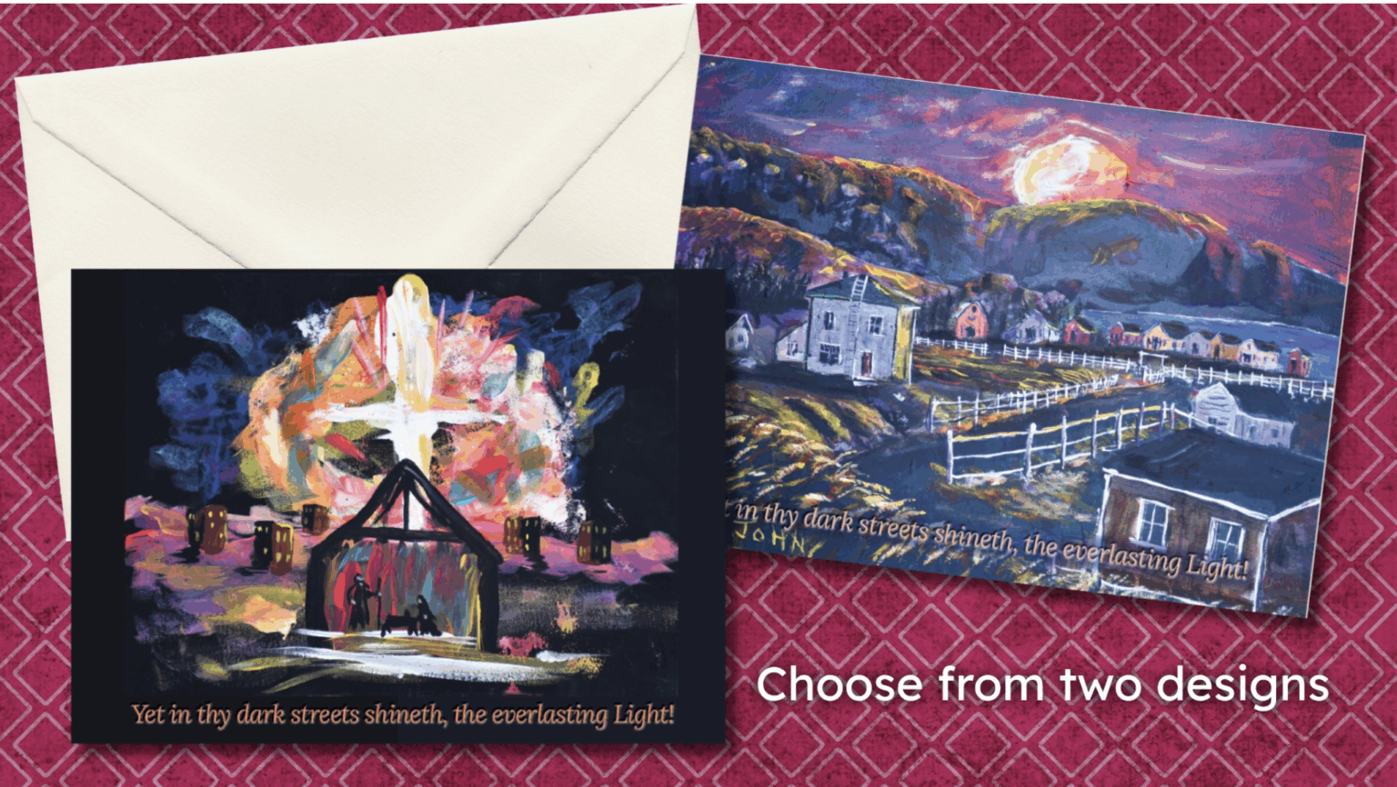 an image of two Christmas cards with paintings on them