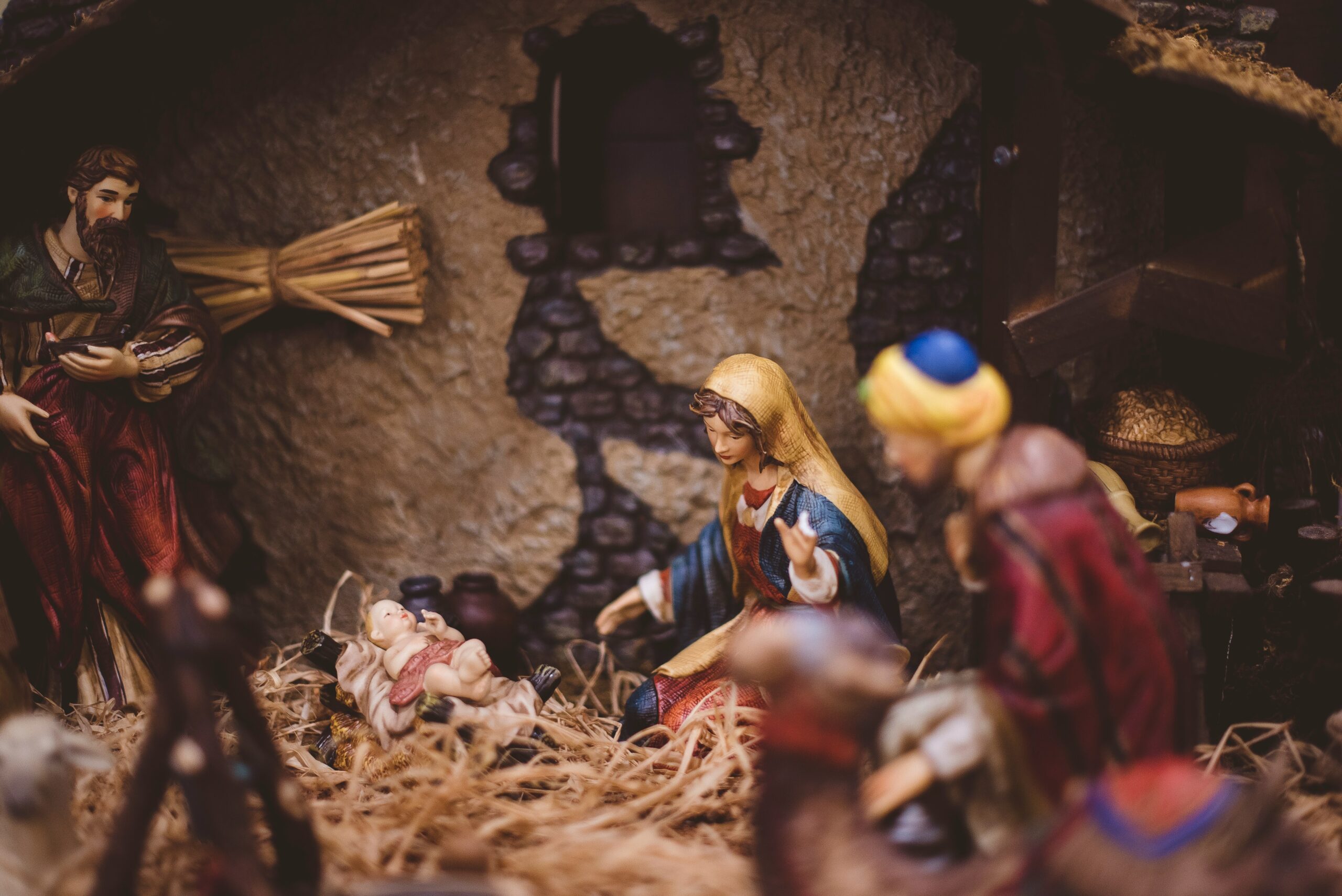 Nativity scene of Jesus' birth in the manger in Bethlehem