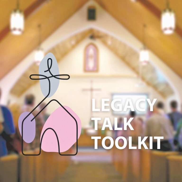 Graphic for "Legacy Talk Toolkit" over a blurred church background.