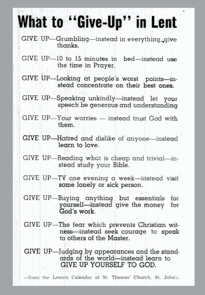a list of "What to Give Up for Lent" first publisherd in 1961