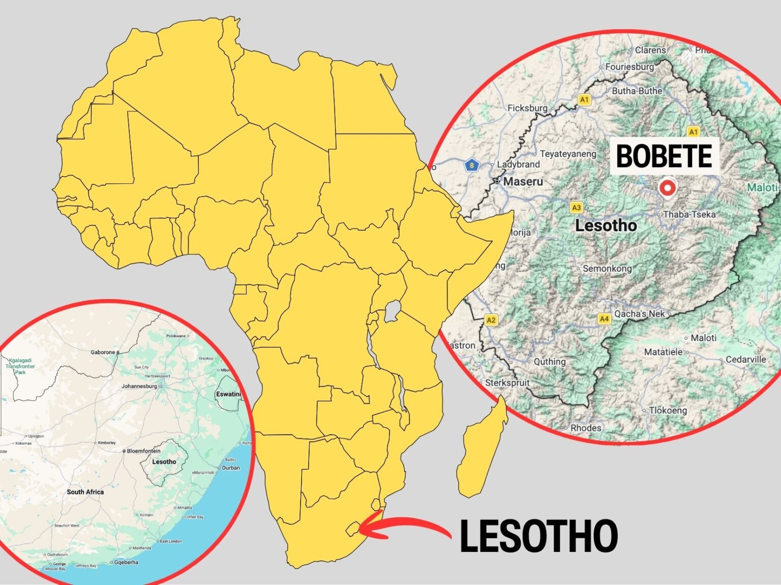 a map of Africa showing the locatin of Lesotho