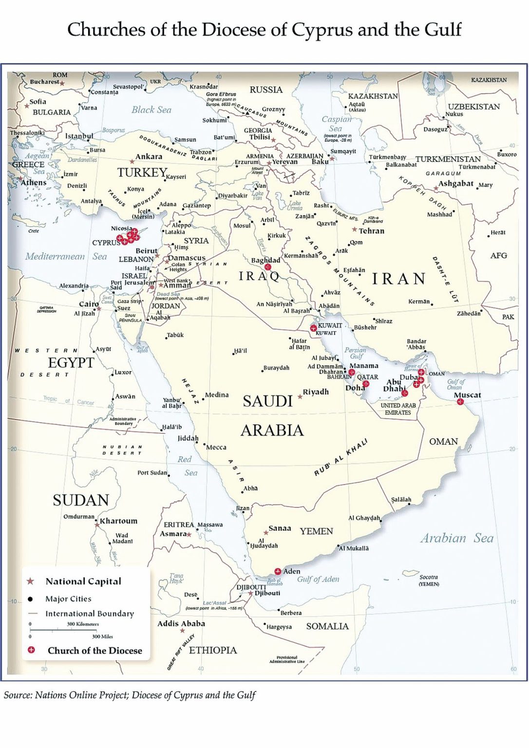 A map of the Diocese of Cyprus and the Gulf