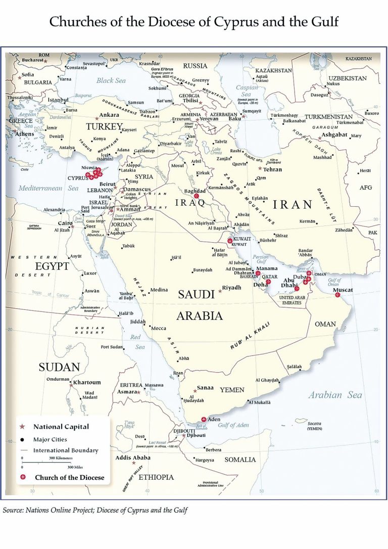 A map of the Diocese of Cyprus and the Gulf