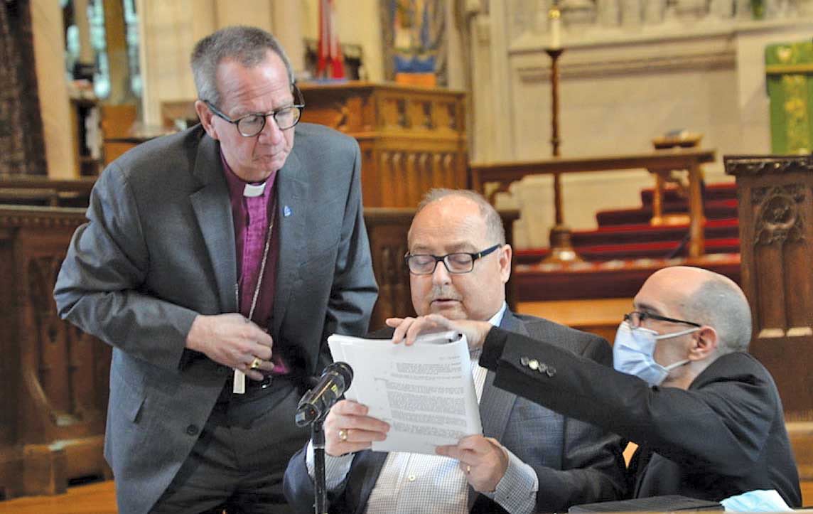Bishop John Watton, Bradford Wicks (Chancellor of the diocese) and The Rev’d Christopher Fowler