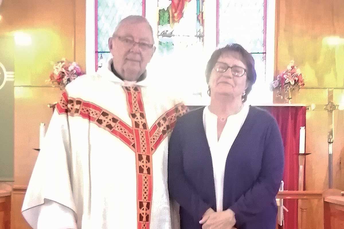 The Rev’d George Critchell and Mrs. Marion Eveleigh, organist at St. Swithin’s Church in Seal Cove since she was 12 years old (62 years ago)