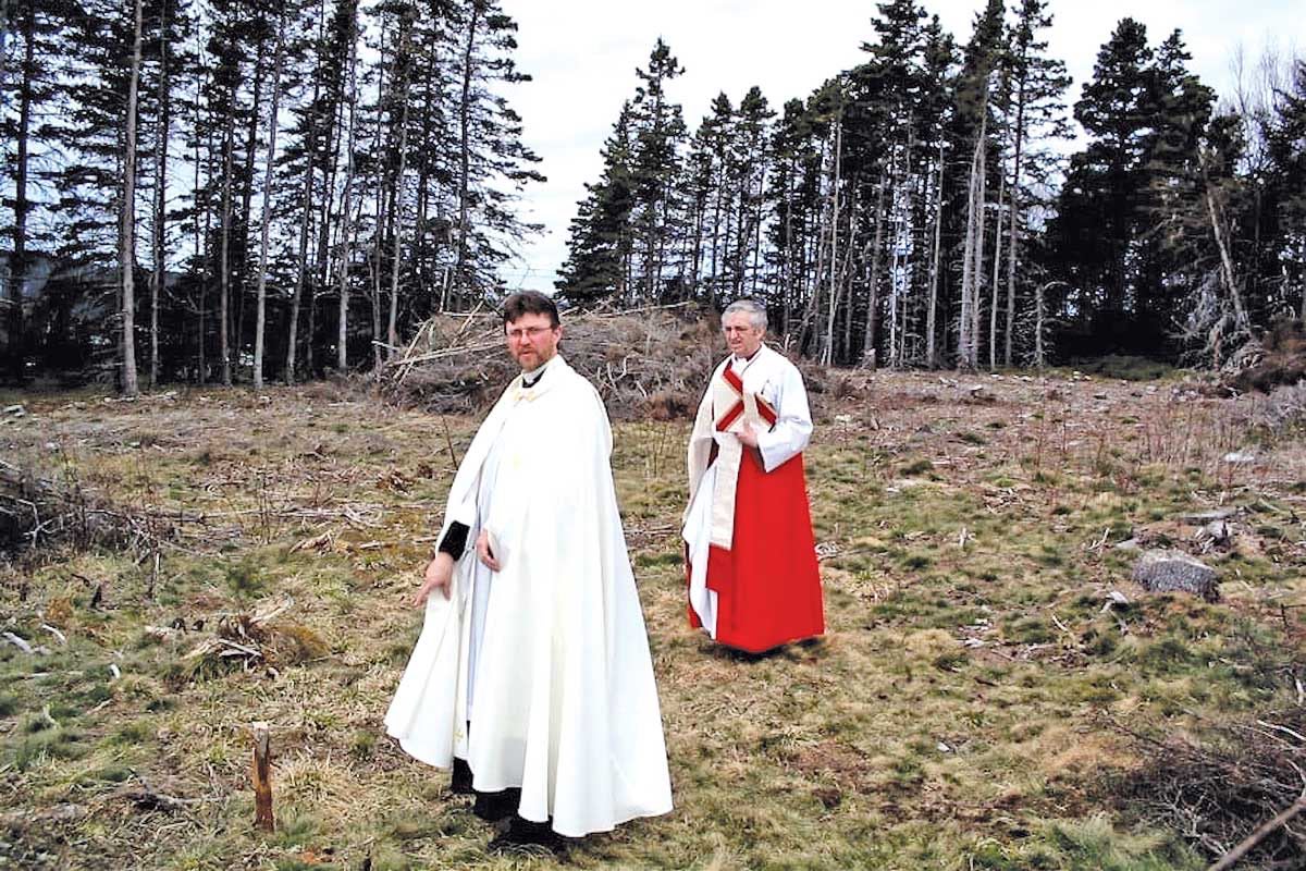 This photograph was taken in 2004 when the sod was turned for what is now that Oratory of the Resurrection. Bishop Cy Pitman, then the Bishop of Eastern Newfoundland and Labrador, can be seen with Archdeacon Gerald.