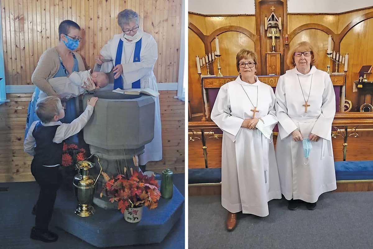 (L) Ella King and her first baptism. (R) Beulah Hooper and Shirley Herritt, lay ministers at St. Mary’s, Lamaline (missing is Ella King)